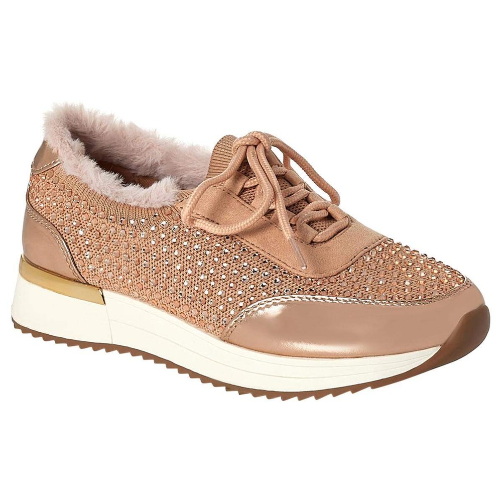 Kenneth Cole Cari Cozy Rose Gold Jeweled Faux Fur Sneakers Shoes 8 Designer Glam